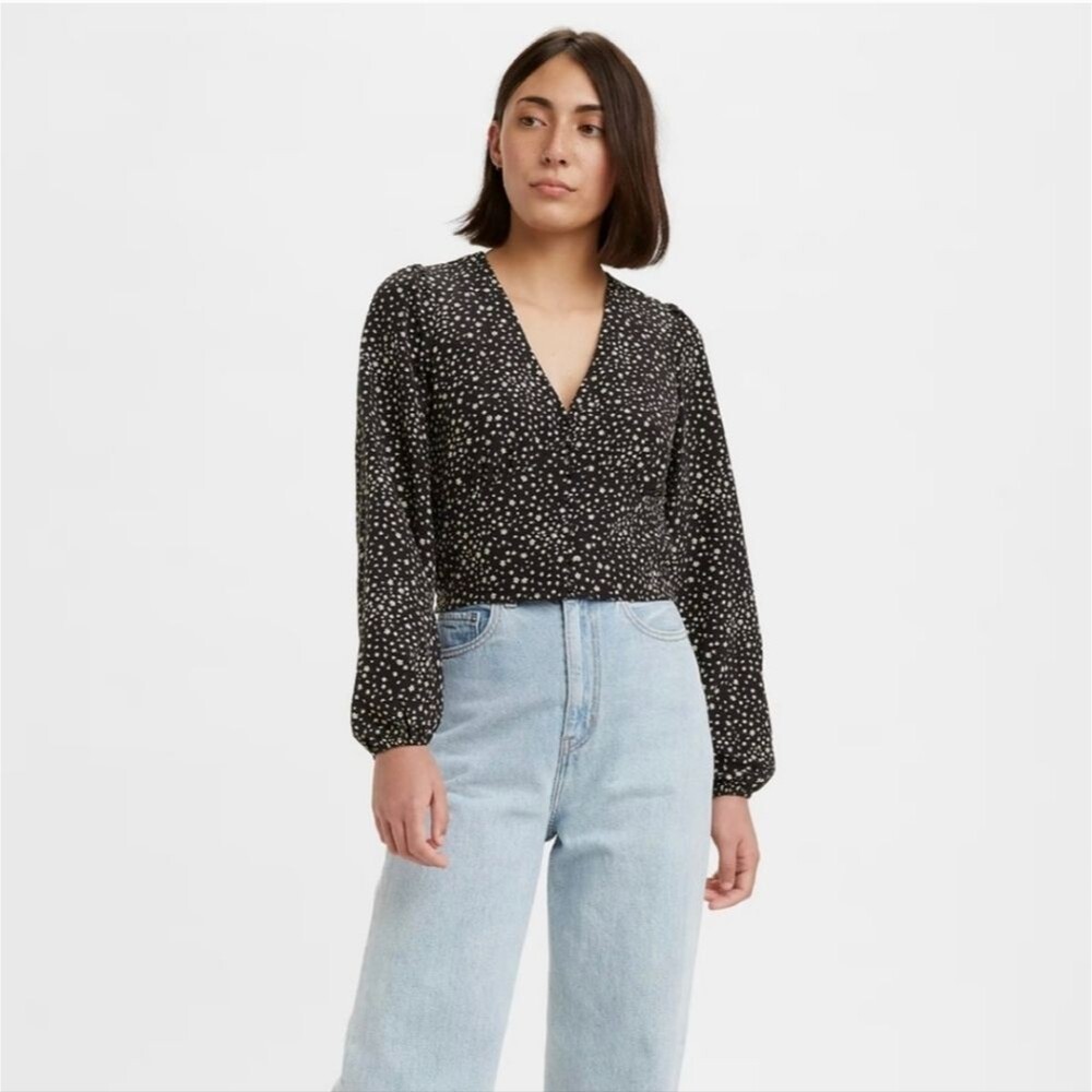 Levis Sophia Black Ditsy Floral Balloon Sleeve Empire Waist Crop Top Small